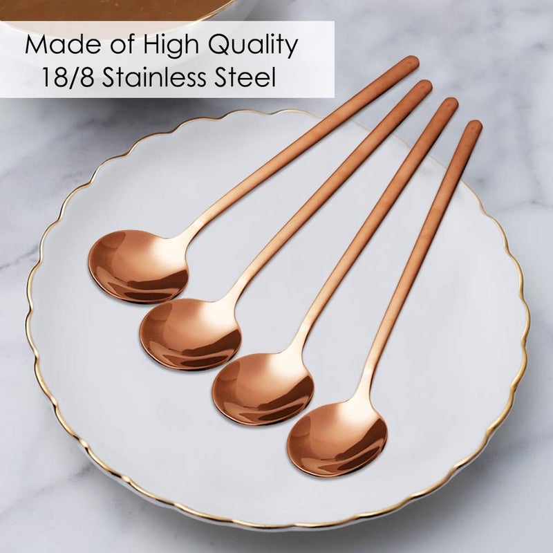 findTop Pack of 8, Rose Gold Plated Stainless Steel Espresso Spoons, findTop Mini Teaspoons Set for Coffee Sugar Dessert Cake Ice Cream Soup Antipasto Cappuccino, 5.3 Inch - Image 3
